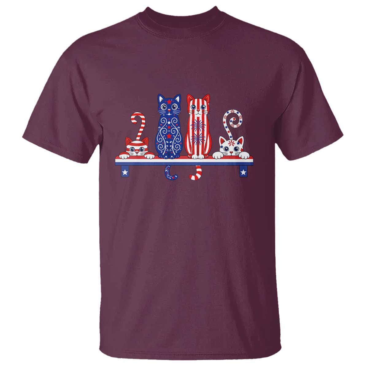 Red White And Blue Cute Cats T Shirt Patriotic Pet Lover TS12 Maroon Print Your Wear