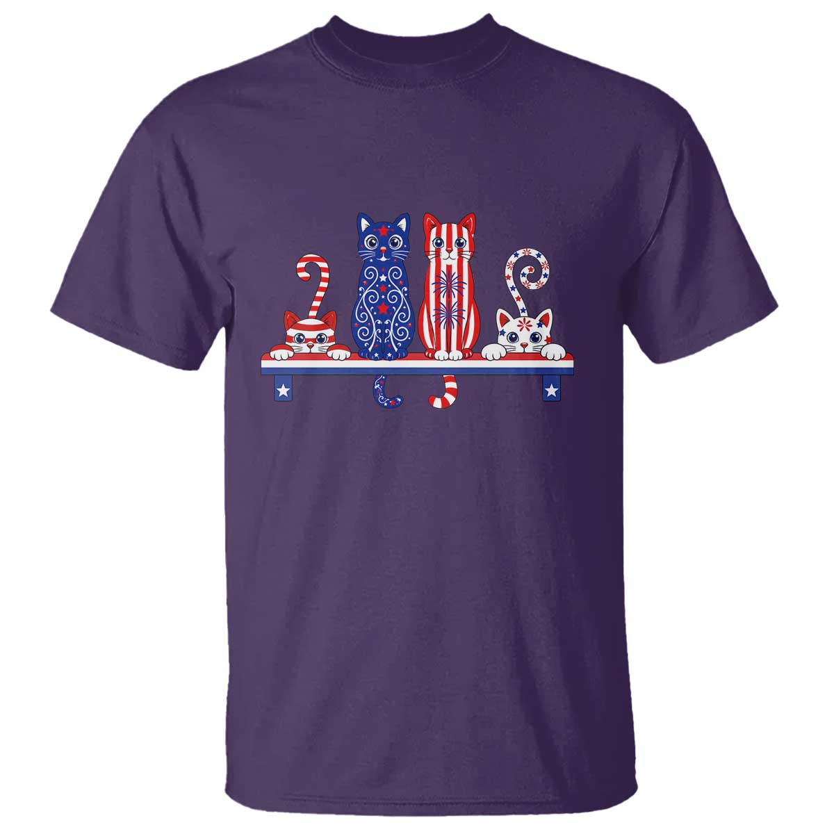 Red White And Blue Cute Cats T Shirt Patriotic Pet Lover TS12 Purple Print Your Wear