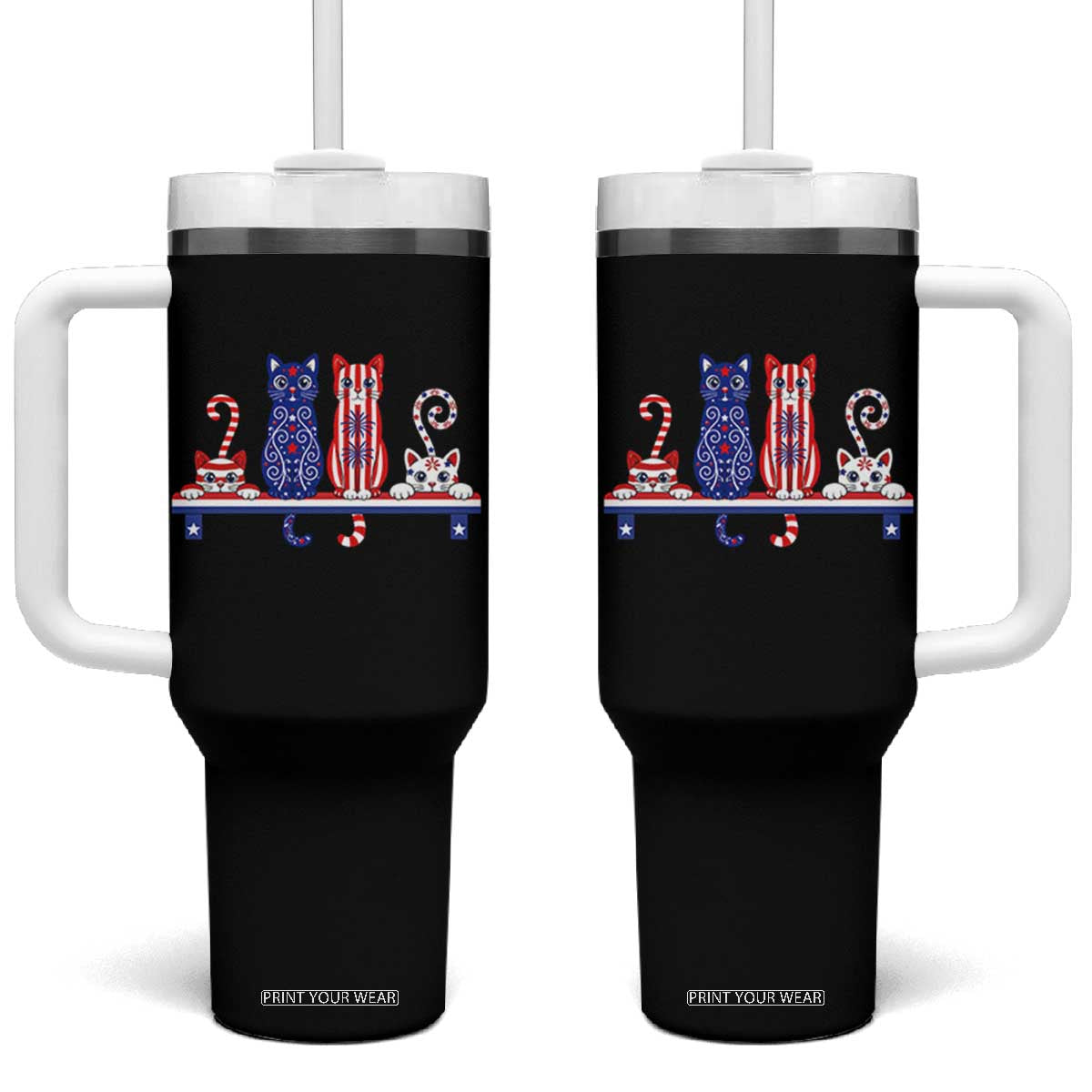 Red White And Blue Cute Cats Tumbler With Handle Patriotic Pet Lover TS12 One Size: 40 oz Black Print Your Wear