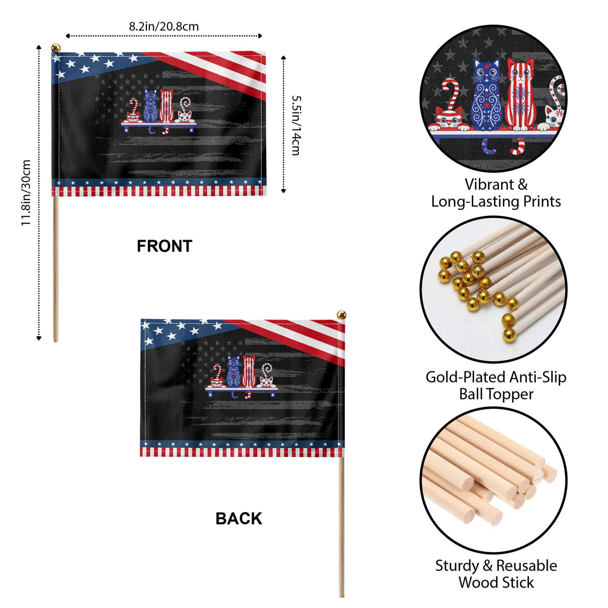 Red White And Blue Cute Cats Patriotic Handheld Flag Pet Lover Gift TS12 Print Your Wear
