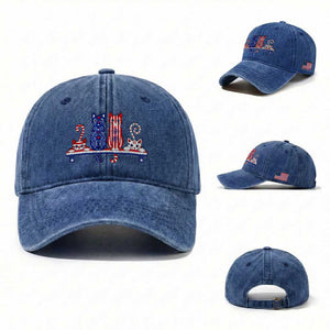 Red White And Blue Cute Cats Washed Cotton Baseball Cap Patriotic Pet Lover TS12 Washed Cap Universal Fit Royal Blue Print Your Wear