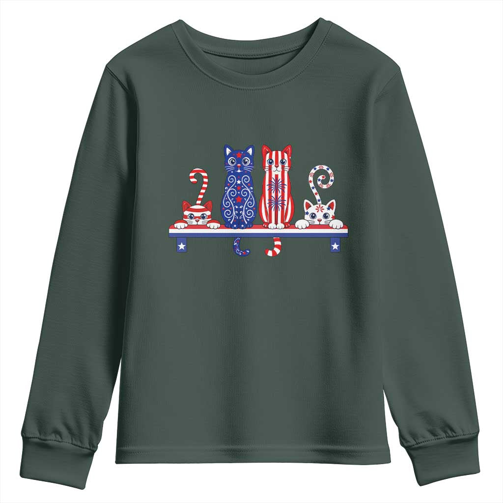 Red White And Blue Cute Cats Youth Sweatshirt Patriotic Pet Lover TS12 Dark Forest Green Print Your Wear
