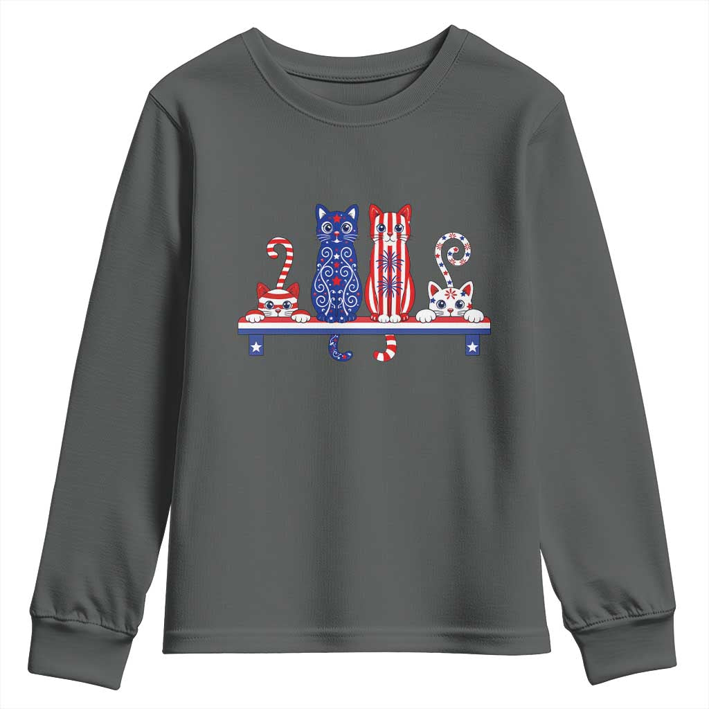 Red White And Blue Cute Cats Youth Sweatshirt Patriotic Pet Lover TS12 Dark Heather Print Your Wear