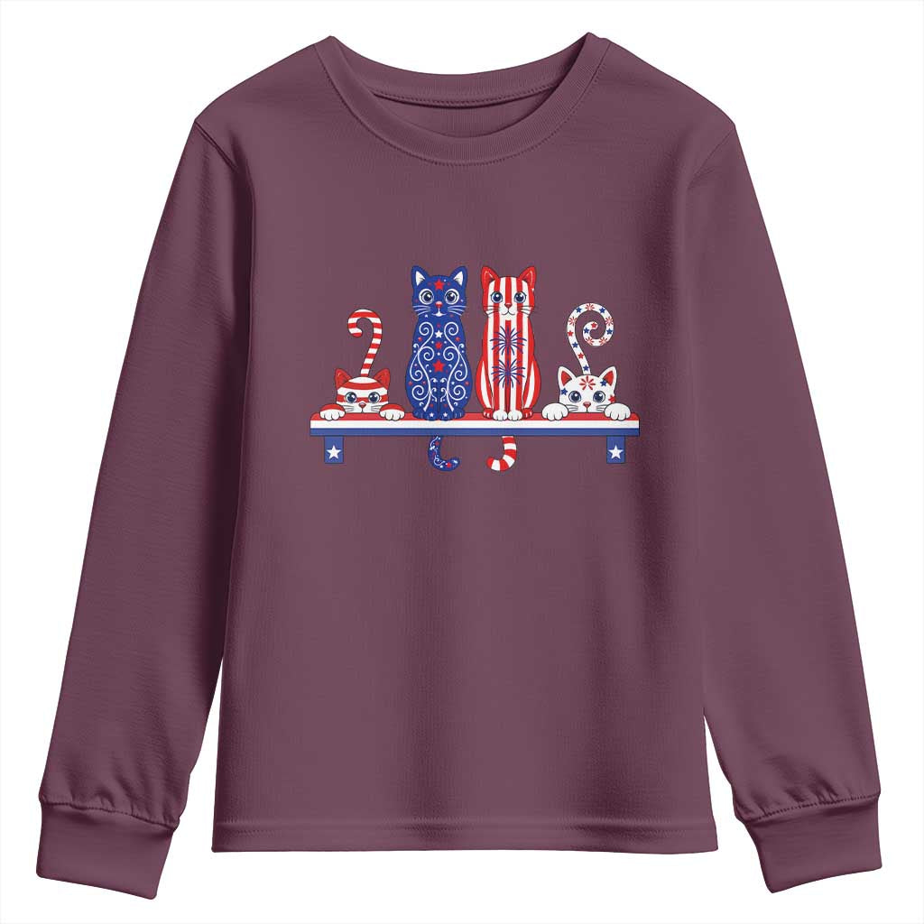 Red White And Blue Cute Cats Youth Sweatshirt Patriotic Pet Lover TS12 Maroon Print Your Wear