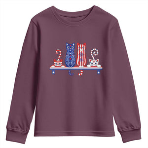 Red White And Blue Cute Cats Youth Sweatshirt Patriotic Pet Lover TS12 Maroon Print Your Wear