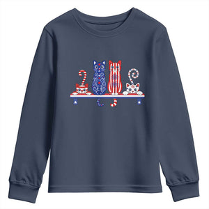Red White And Blue Cute Cats Youth Sweatshirt Patriotic Pet Lover TS12 Navy Print Your Wear