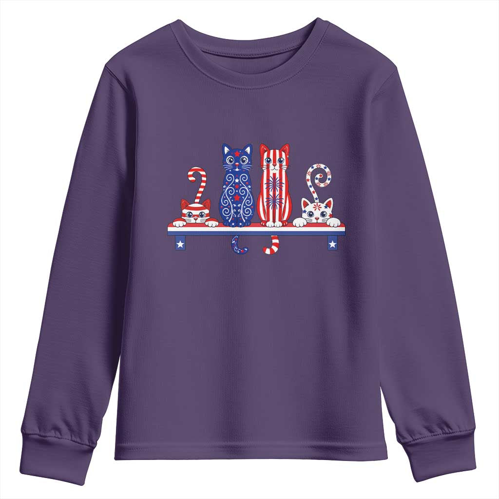 Red White And Blue Cute Cats Youth Sweatshirt Patriotic Pet Lover TS12 Purple Print Your Wear