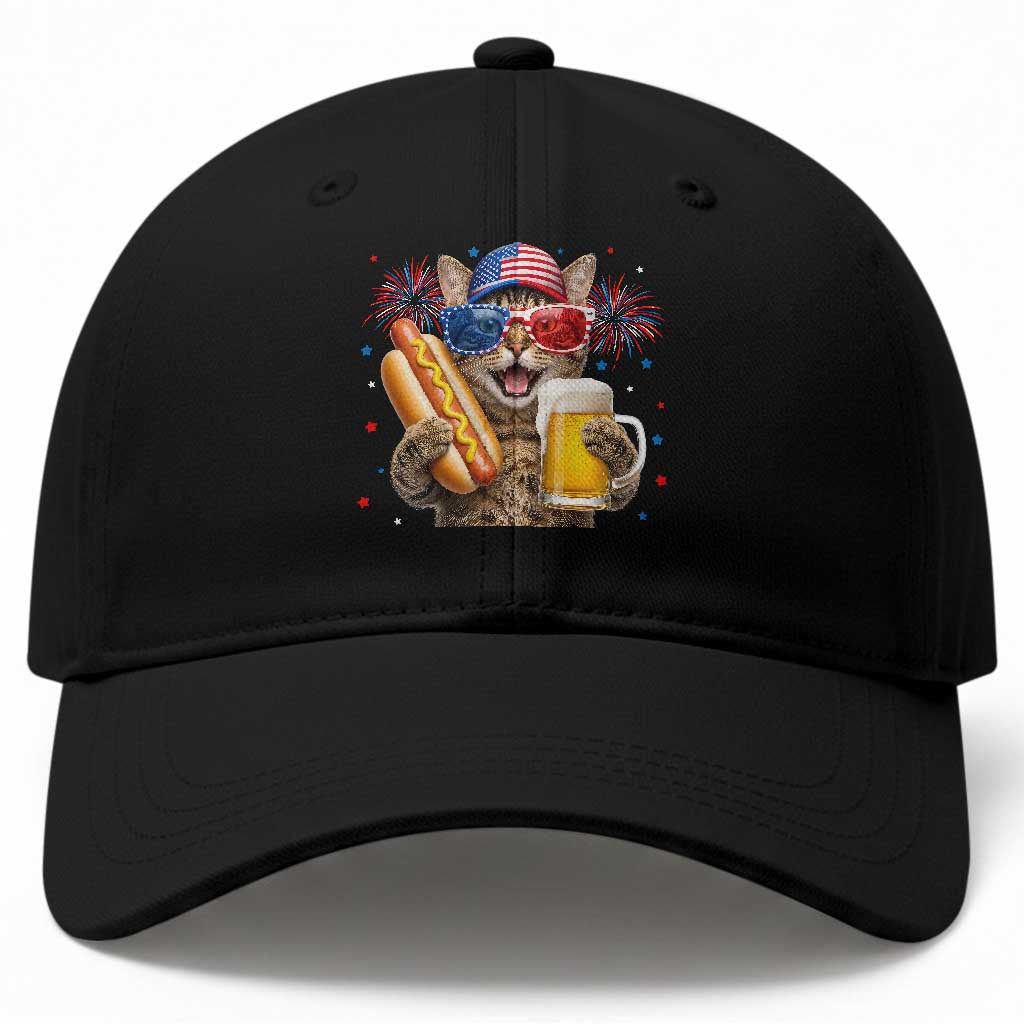 Beer And Hotdog Cat Baseball Cap Fourth Of July Celebration TS12 Print Your Wear