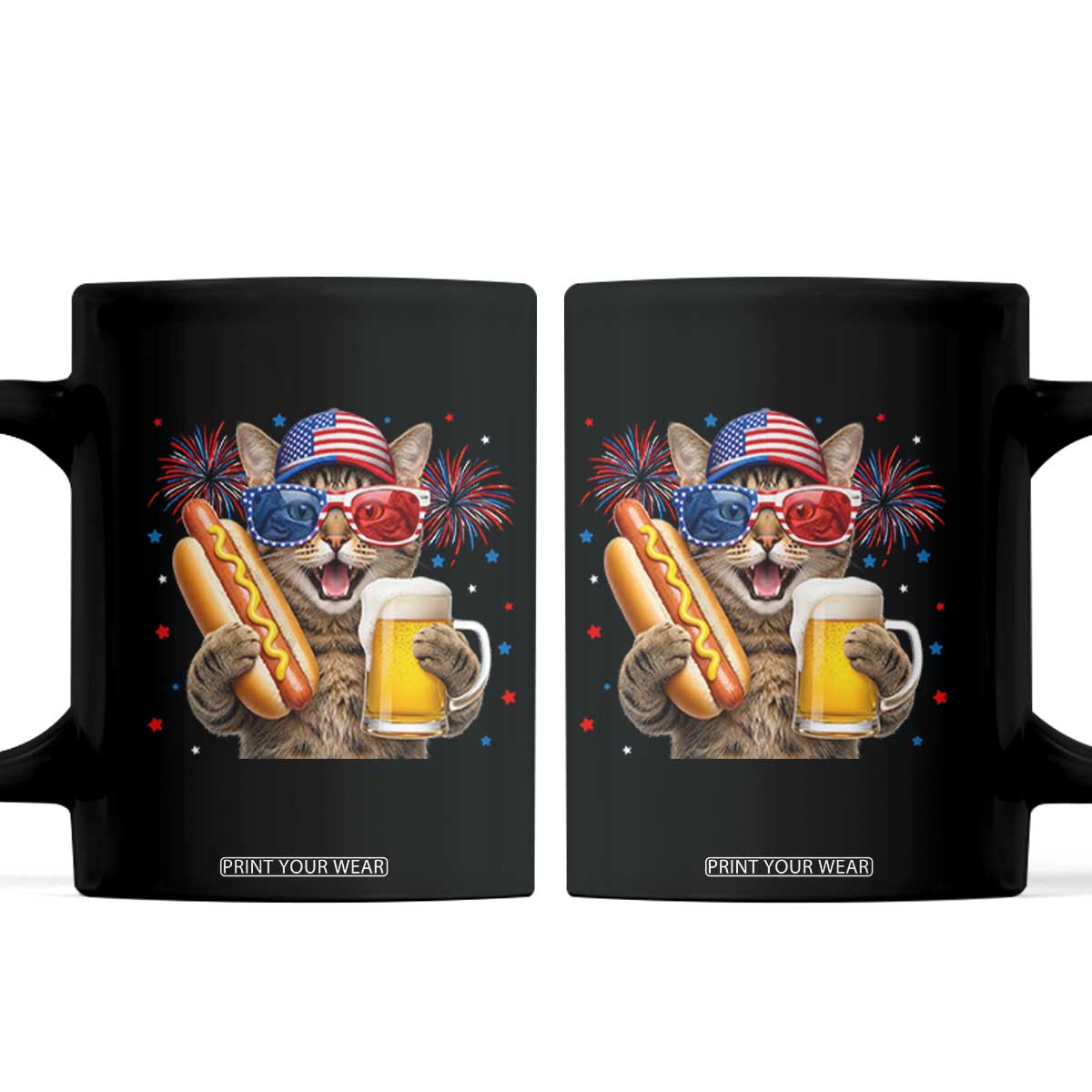 Beer And Hotdog Cat Coffee Mug Fourth Of July Celebration TS12 Black Print Your Wear