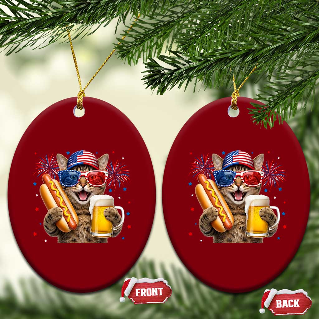 Beer And Hotdog Cat Ceramic Ornament Fourth Of July Celebration TS12 Print Your Wear