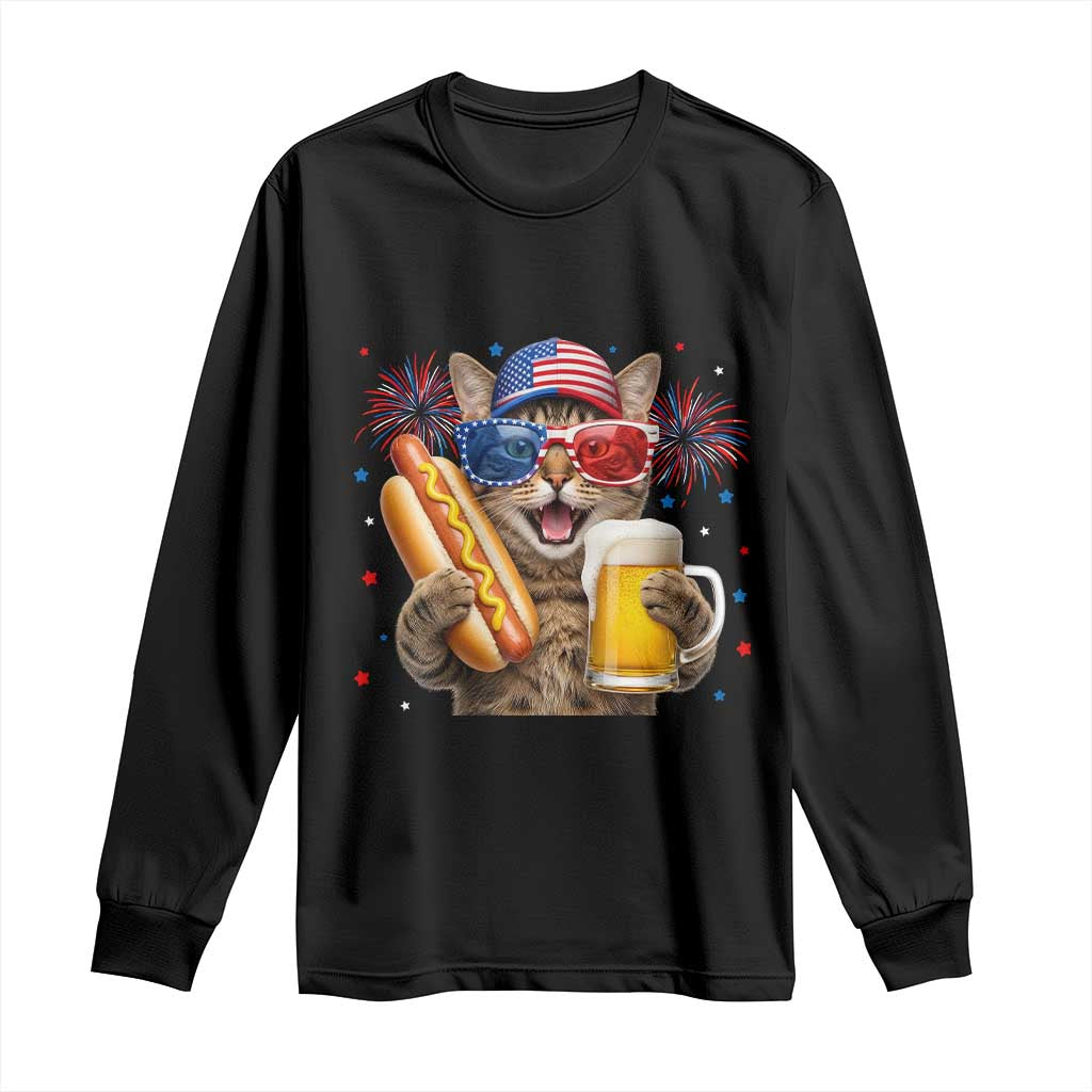 Beer And Hotdog Cat Long Sleeve Shirt Fourth Of July Celebration TS12 Black Print Your Wear
