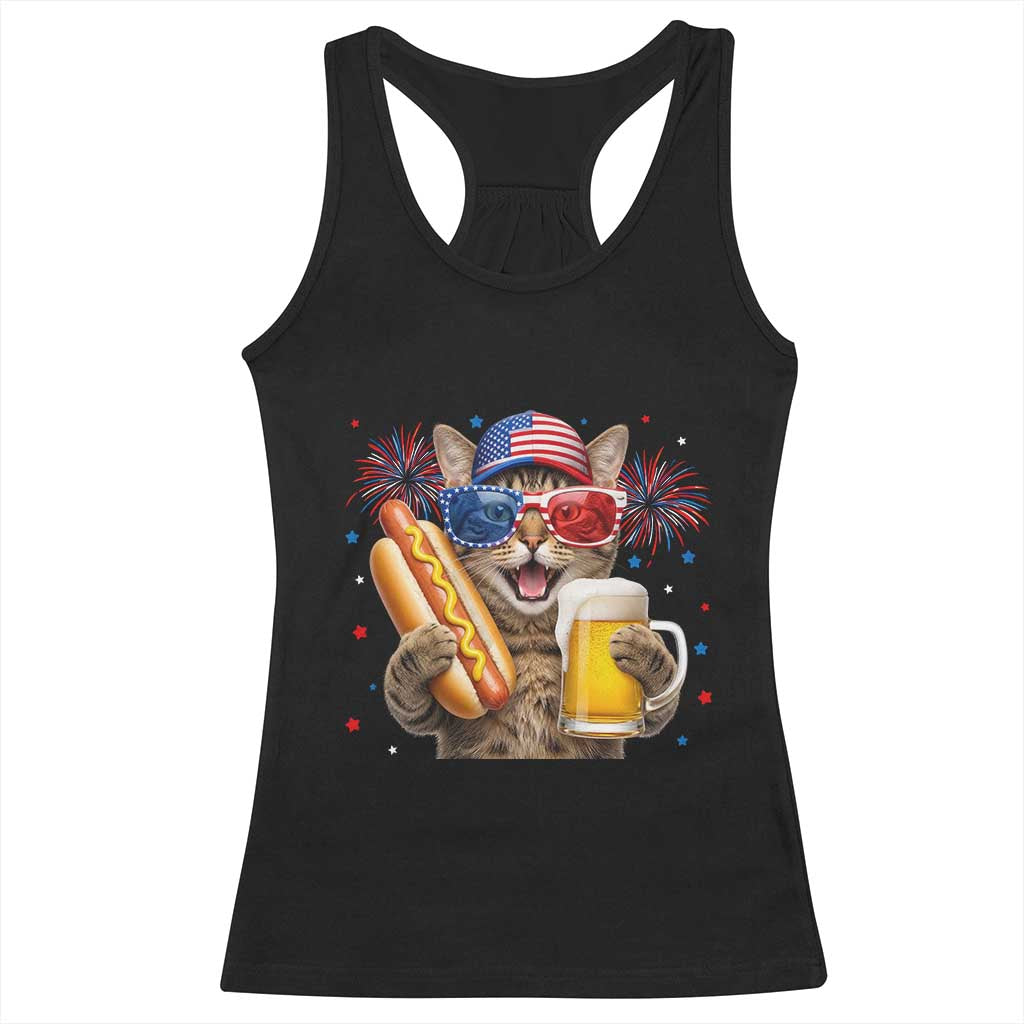 Beer And Hotdog Cat Racerback Tank Top Fourth Of July Celebration TS12 Black Print Your Wear