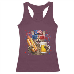 Beer And Hotdog Cat Racerback Tank Top Fourth Of July Celebration TS12 Maroon Print Your Wear