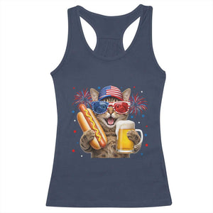 Beer And Hotdog Cat Racerback Tank Top Fourth Of July Celebration TS12 Navy Print Your Wear