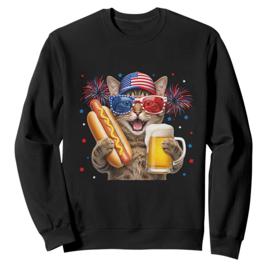 Beer And Hotdog Cat Sweatshirt Fourth Of July Celebration TS12 Black Print Your Wear
