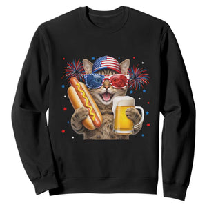 Beer And Hotdog Cat Sweatshirt Fourth Of July Celebration TS12 Black Print Your Wear