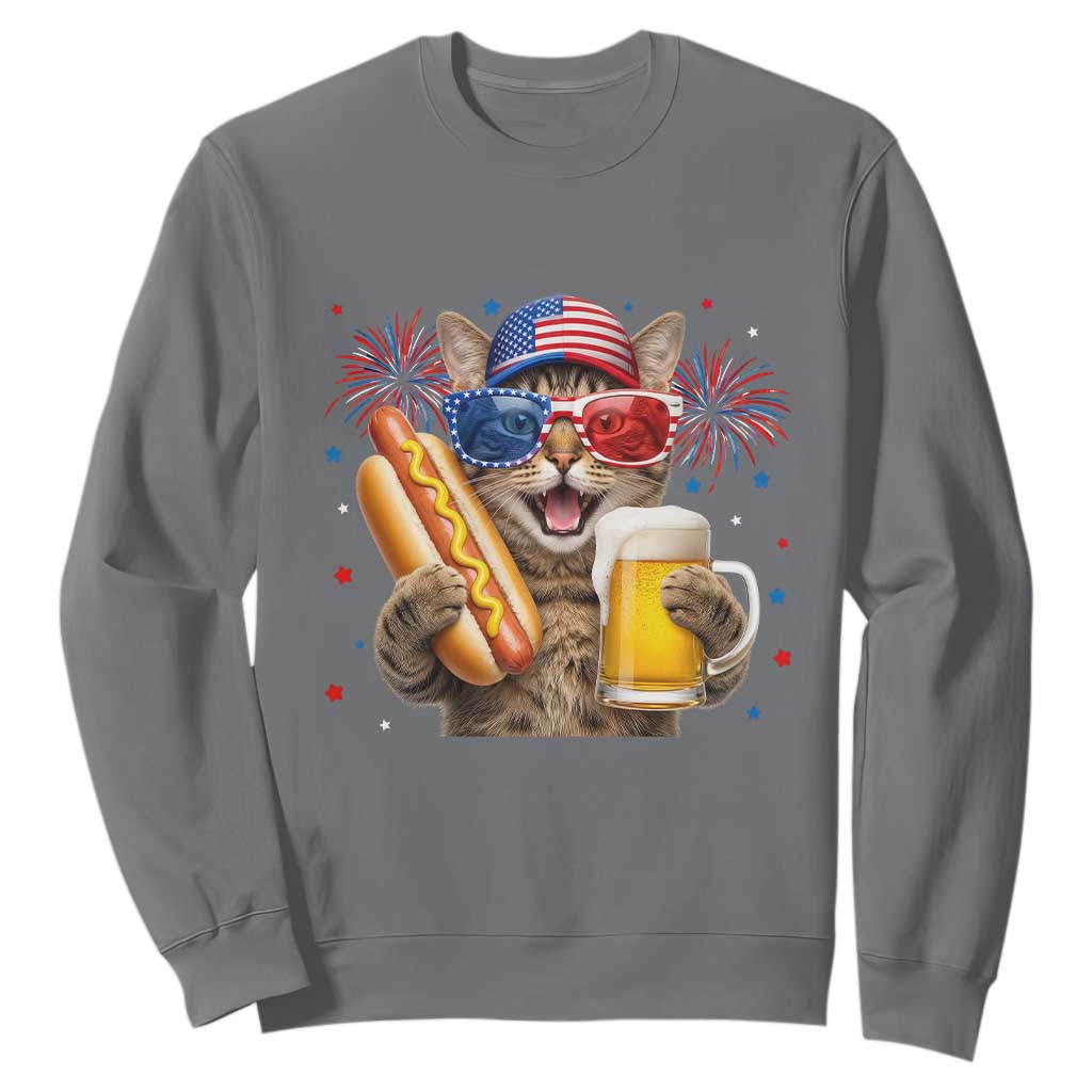 Beer And Hotdog Cat Sweatshirt Fourth Of July Celebration TS12 Charcoal Print Your Wear