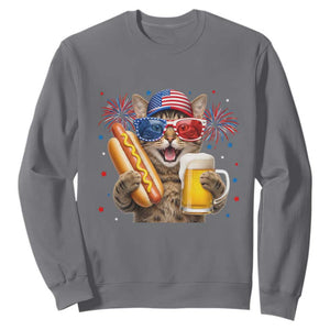 Beer And Hotdog Cat Sweatshirt Fourth Of July Celebration TS12 Charcoal Print Your Wear