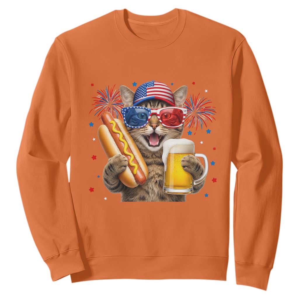 Beer And Hotdog Cat Sweatshirt Fourth Of July Celebration TS12 Orange Print Your Wear