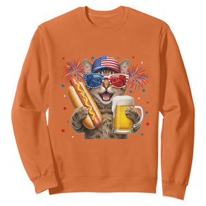 Beer And Hotdog Cat Sweatshirt Fourth Of July Celebration TS12 Orange Print Your Wear