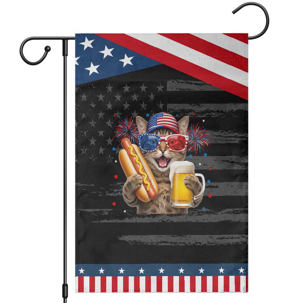 Beer And Hotdog Cat Patriotic Garden Flag Fourth Of July Celebration TS12 Distressed Black Blue Print Your Wear