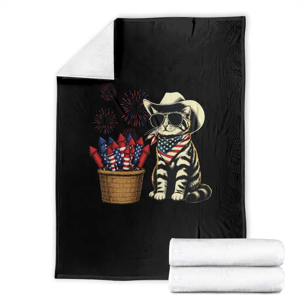 Patriotic Cowboy Cat Throw Blanket 4th Of July Fireworks Celebration TS12 Black Print Your Wear