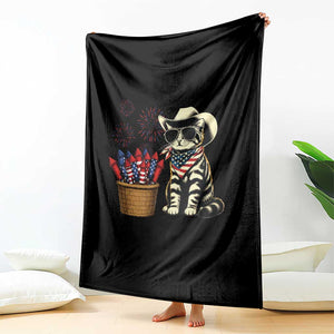 Patriotic Cowboy Cat Throw Blanket 4th Of July Fireworks Celebration TS12 Print Your Wear