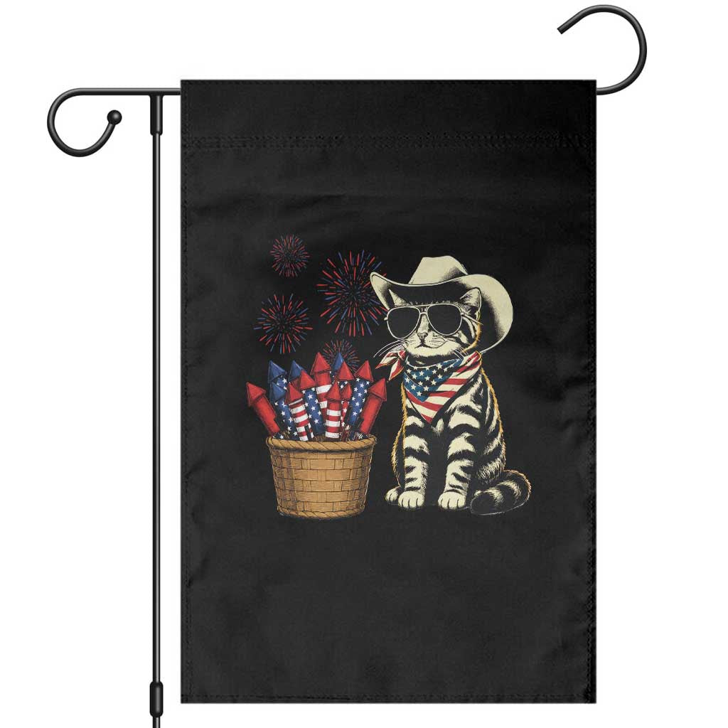 Patriotic Cowboy Cat Garden Flag 4th Of July Fireworks Celebration TS12 Black Print Your Wear