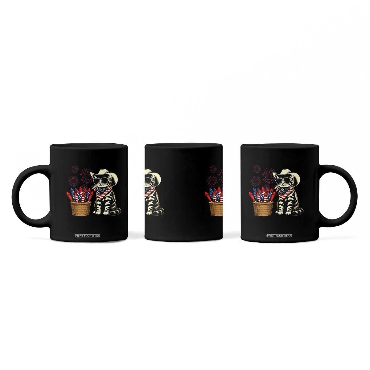 Patriotic Cowboy Cat Coffee Mug 4th Of July Fireworks Celebration TS12 Print Your Wear