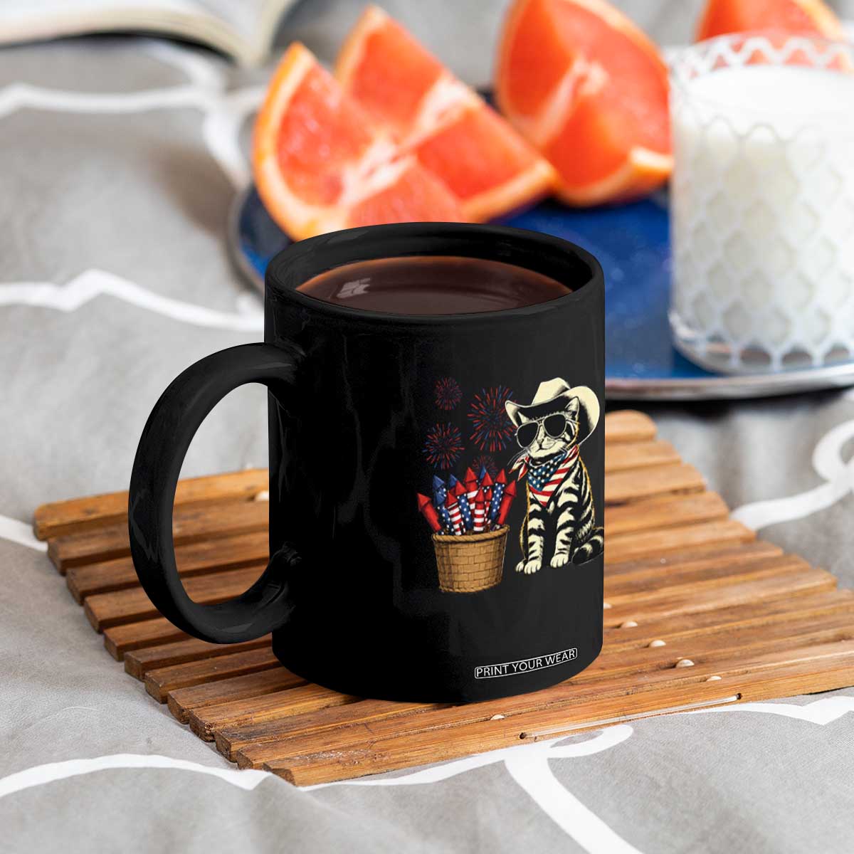 Patriotic Cowboy Cat Coffee Mug 4th Of July Fireworks Celebration TS12 Print Your Wear