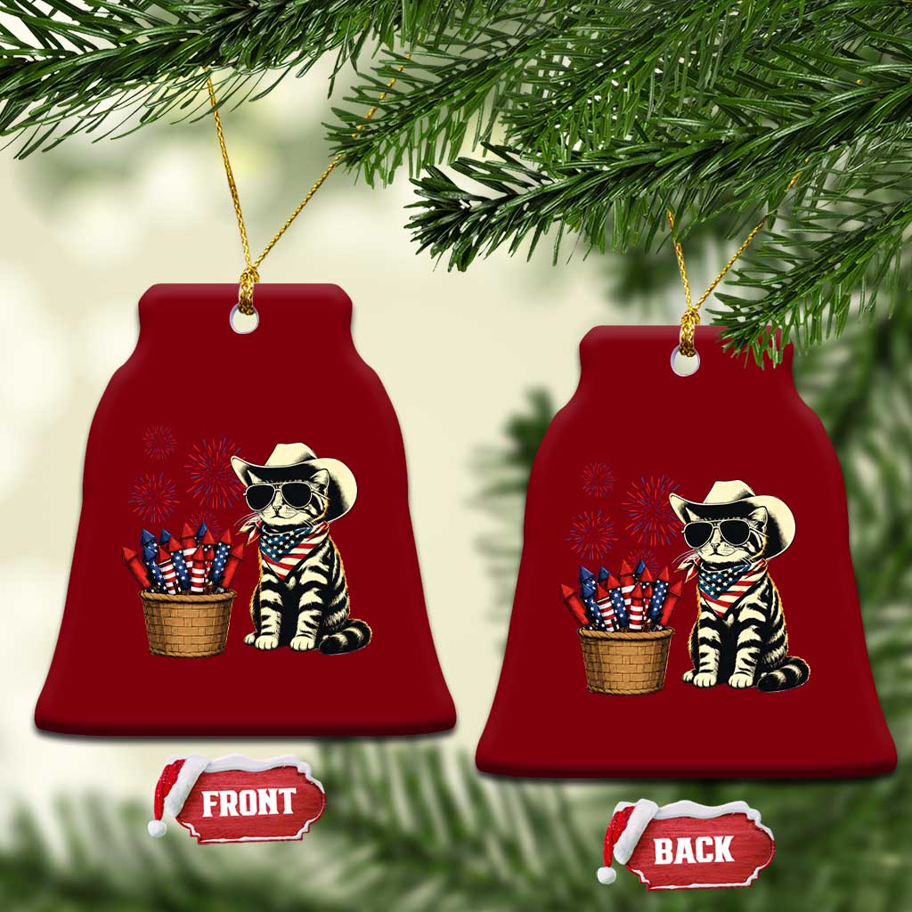 Patriotic Cowboy Cat Ceramic Ornament 4th Of July Fireworks Celebration TS12 Print Your Wear
