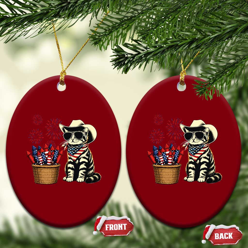 Patriotic Cowboy Cat Ceramic Ornament 4th Of July Fireworks Celebration TS12 Print Your Wear