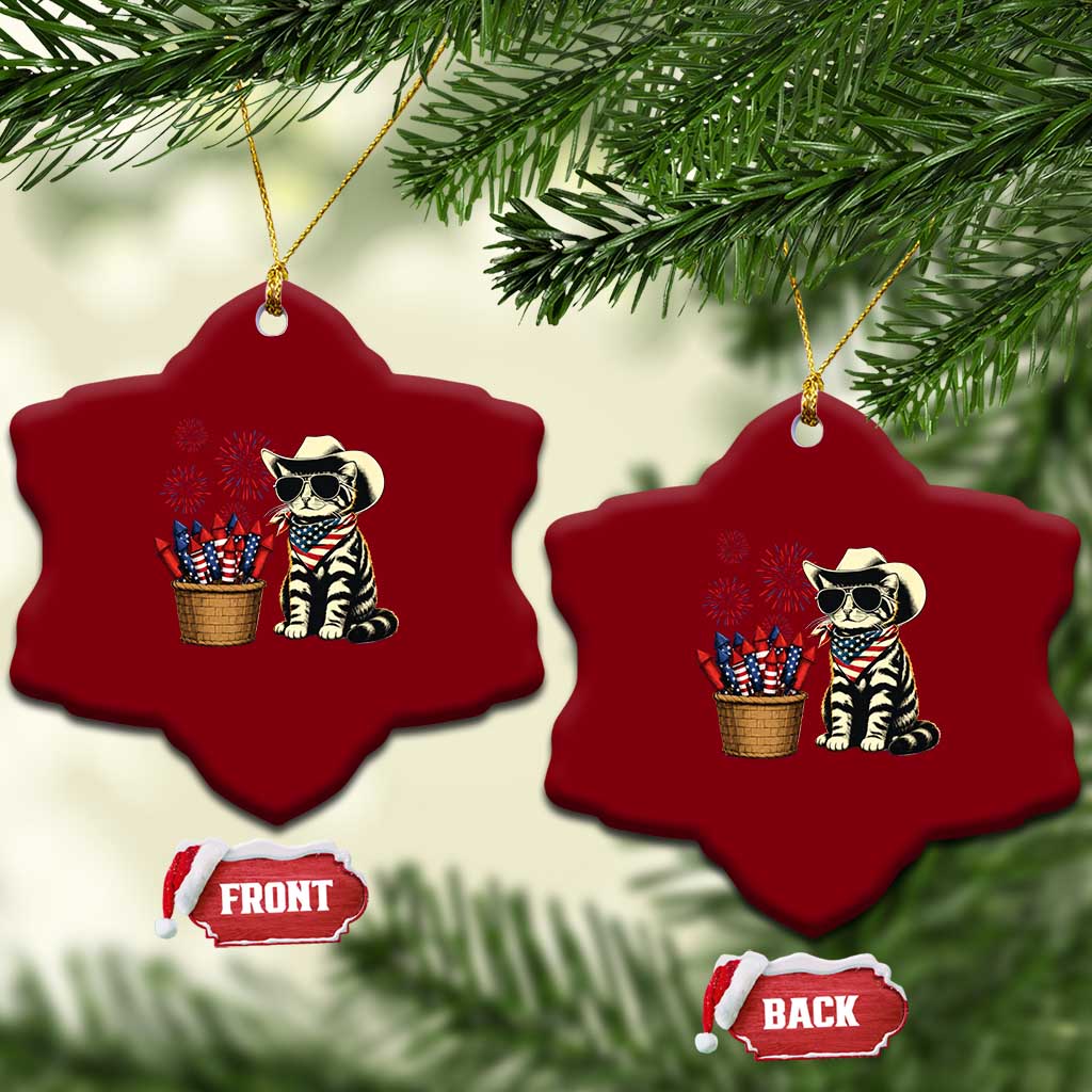 Patriotic Cowboy Cat Ceramic Ornament 4th Of July Fireworks Celebration TS12 Print Your Wear