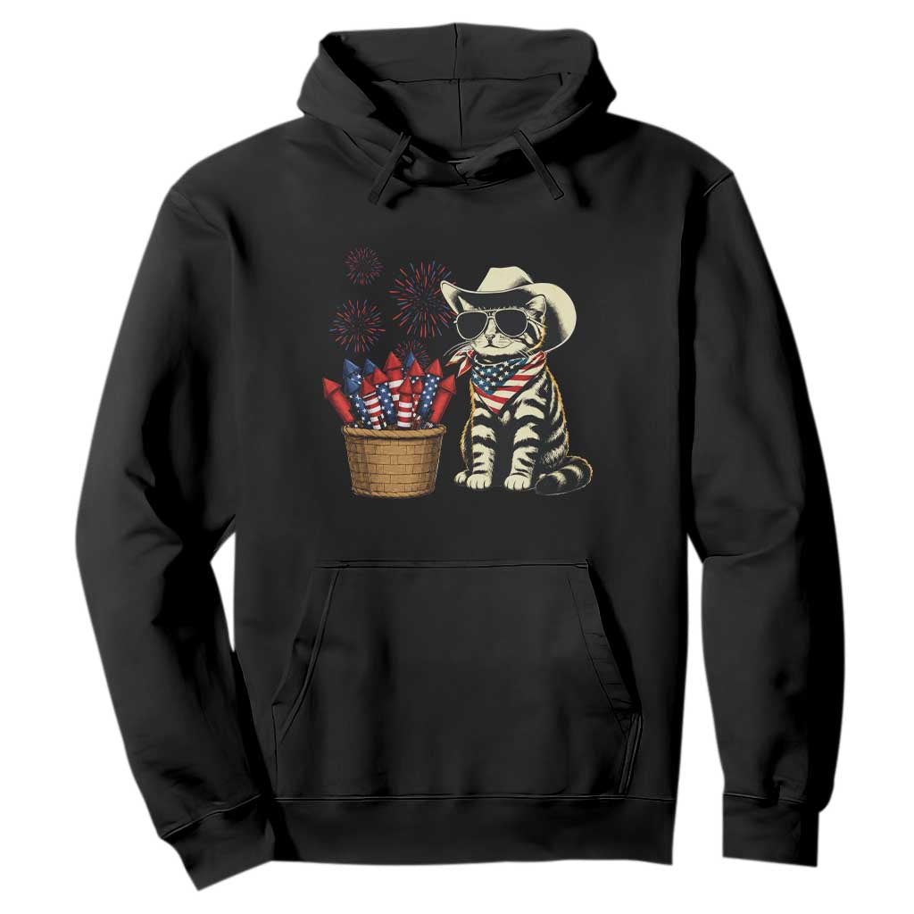 Patriotic Cowboy Cat Hoodie 4th Of July Fireworks Celebration TS12 Black Print Your Wear