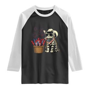 Patriotic Cowboy Cat Raglan Shirt 4th Of July Fireworks Celebration TS12 Black White Print Your Wear