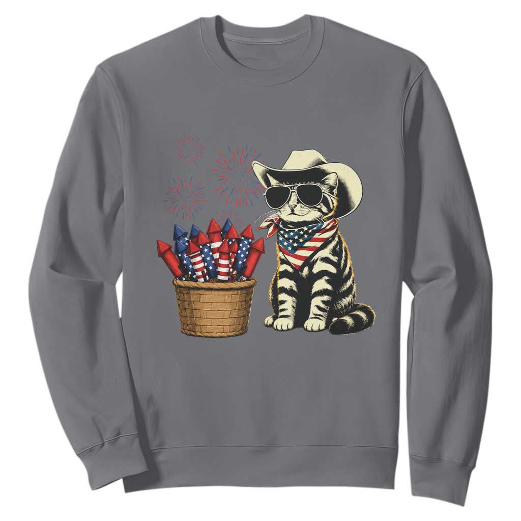 Patriotic Cowboy Cat Sweatshirt 4th Of July Fireworks Celebration TS12 Charcoal Print Your Wear
