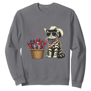 Patriotic Cowboy Cat Sweatshirt 4th Of July Fireworks Celebration TS12 Charcoal Print Your Wear