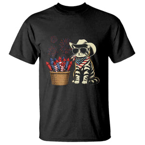 Patriotic Cowboy Cat T Shirt 4th Of July Fireworks Celebration TS12 Black Print Your Wear