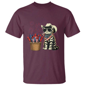 Patriotic Cowboy Cat T Shirt 4th Of July Fireworks Celebration TS12 Maroon Print Your Wear