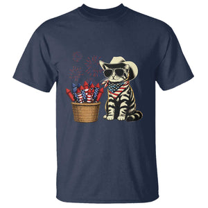 Patriotic Cowboy Cat T Shirt 4th Of July Fireworks Celebration TS12 Navy Print Your Wear