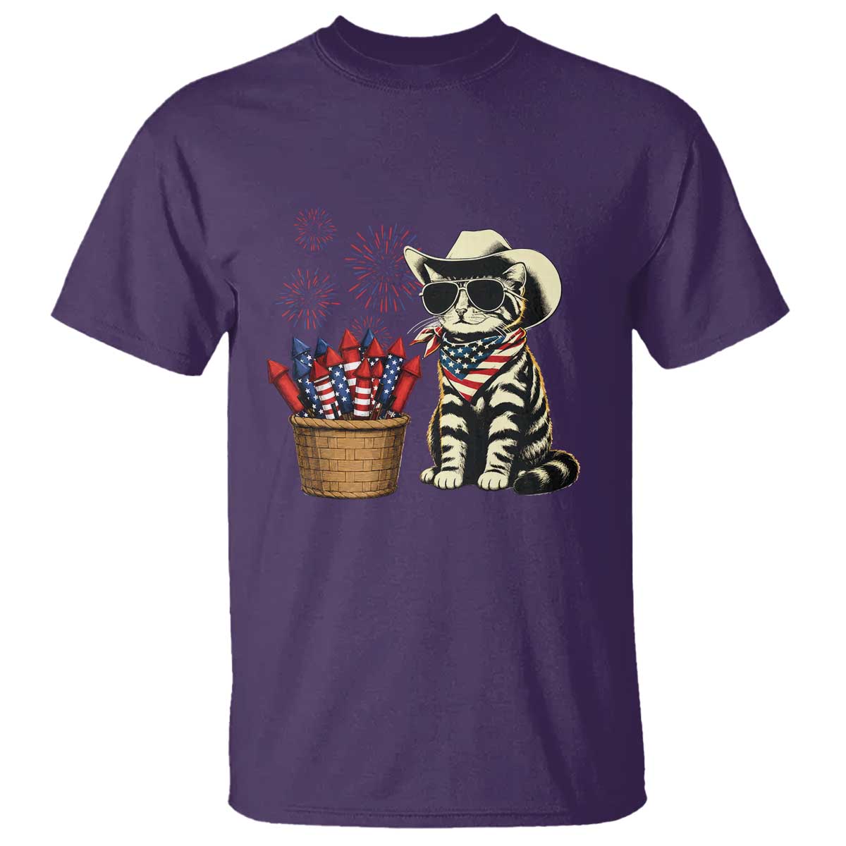 Patriotic Cowboy Cat T Shirt 4th Of July Fireworks Celebration TS12 Purple Print Your Wear