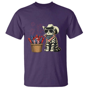 Patriotic Cowboy Cat T Shirt 4th Of July Fireworks Celebration TS12 Purple Print Your Wear