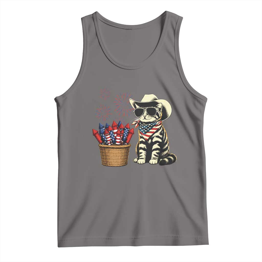 Patriotic Cowboy Cat Tank Top 4th Of July Fireworks Celebration TS12 Deep Heather Print Your Wear