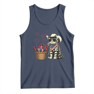 Patriotic Cowboy Cat Tank Top 4th Of July Fireworks Celebration TS12 Navy Print Your Wear