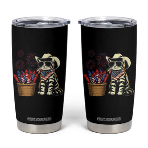 Patriotic Cowboy Cat Tumbler Cup 4th Of July Fireworks Celebration TS12 Black Print Your Wear