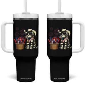 Patriotic Cowboy Cat Tumbler With Handle 4th Of July Fireworks Celebration TS12 One Size: 40 oz Black Print Your Wear