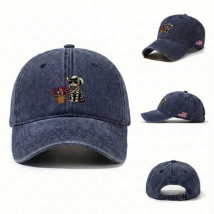 Patriotic Cowboy Cat Washed Cotton Baseball Cap 4th Of July Fireworks Celebration TS12 Washed Cap Universal Fit Navy Print Your Wear