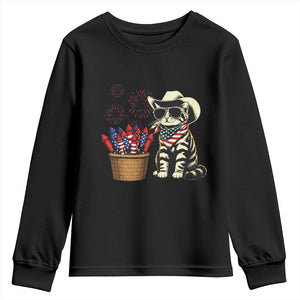 Patriotic Cowboy Cat Youth Sweatshirt 4th Of July Fireworks Celebration TS12 Black Print Your Wear