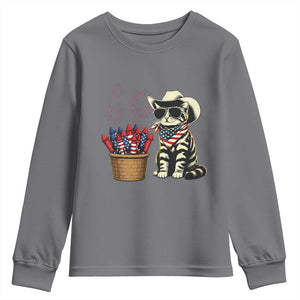 Patriotic Cowboy Cat Youth Sweatshirt 4th Of July Fireworks Celebration TS12 Charcoal Print Your Wear