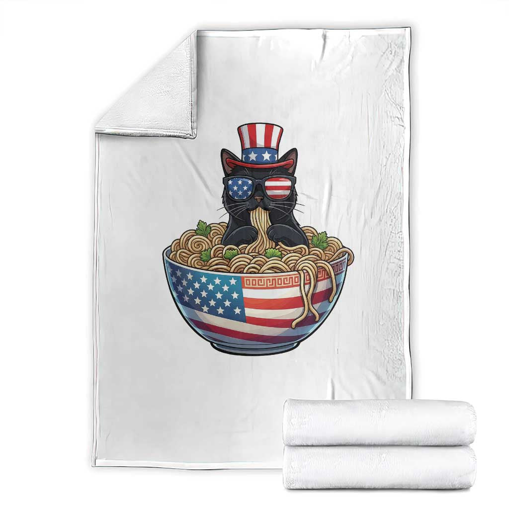 Funny Black Cats Eat Ramen Throw Blanket American Flag 4th Of July TS12 White Print Your Wear